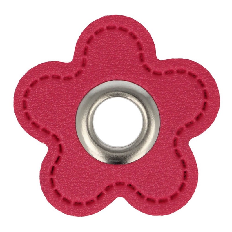 Kunstleder Ösen - Ösen Patches - Pink - Blume - 8mm - Silber 