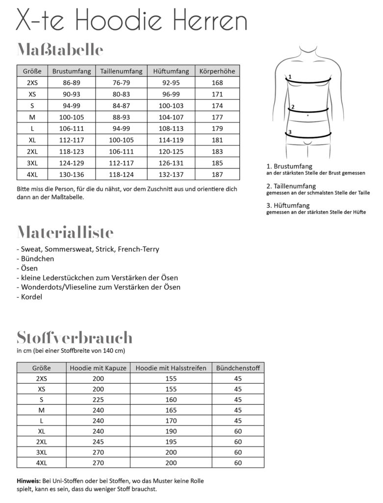 Papierschnittmuster Fadenkäfer - X-te Hoodie für Herren