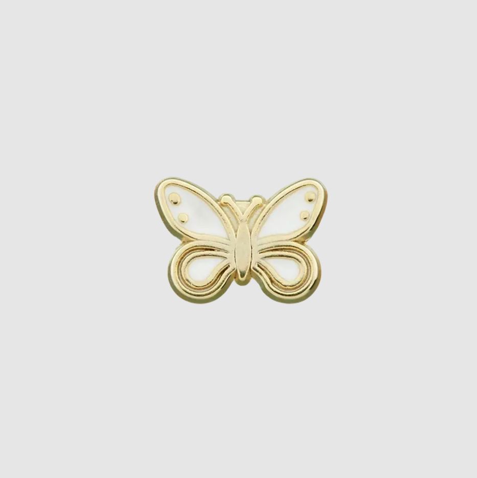 Knopf - Metallknopf - Öse - 11mm - Schmetterling - Gold Weiß - 1 Stück