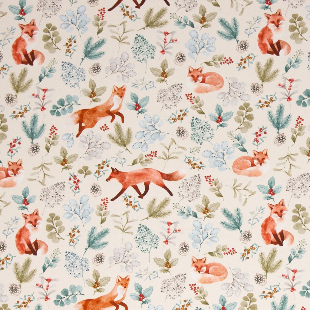 Baumwolljersey - Motivjersey - Swafing - Wood Animals - Füchse im Wald auf Vanille