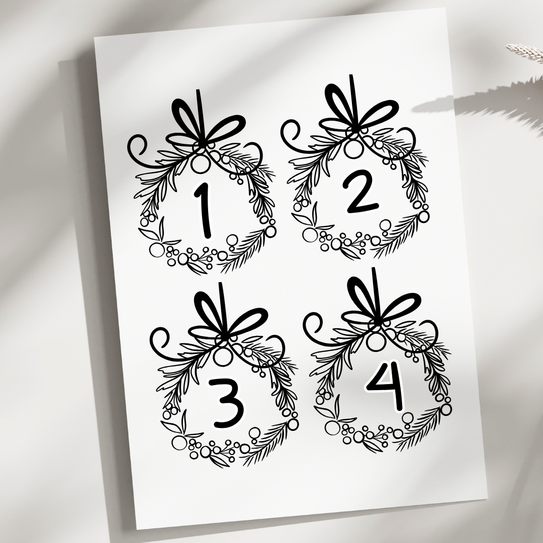 UV Sticker - Rubbelsticker - Handmade - Adventskranz Zahlen Schwarz - 10cm x 12,5cm