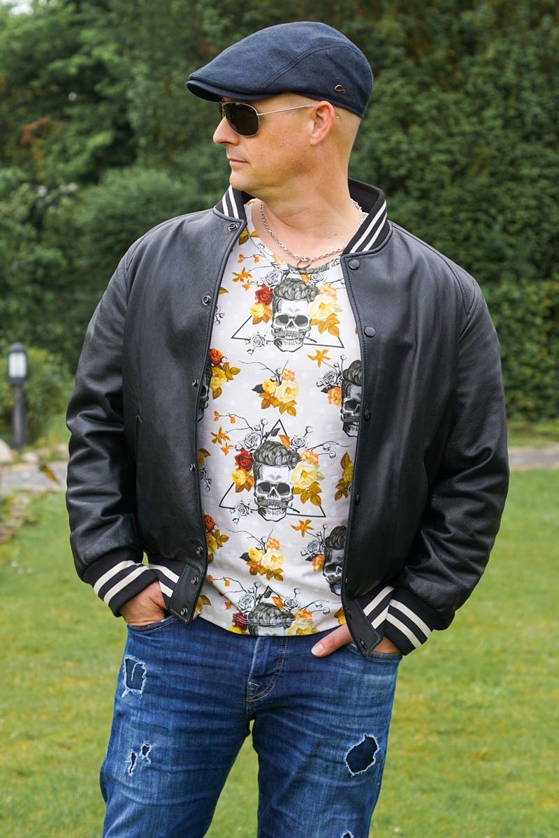 Eigenproduktion - Jersey Stoff - Baumwolljersey - Rose Hip Skull Stoffrest 140cm