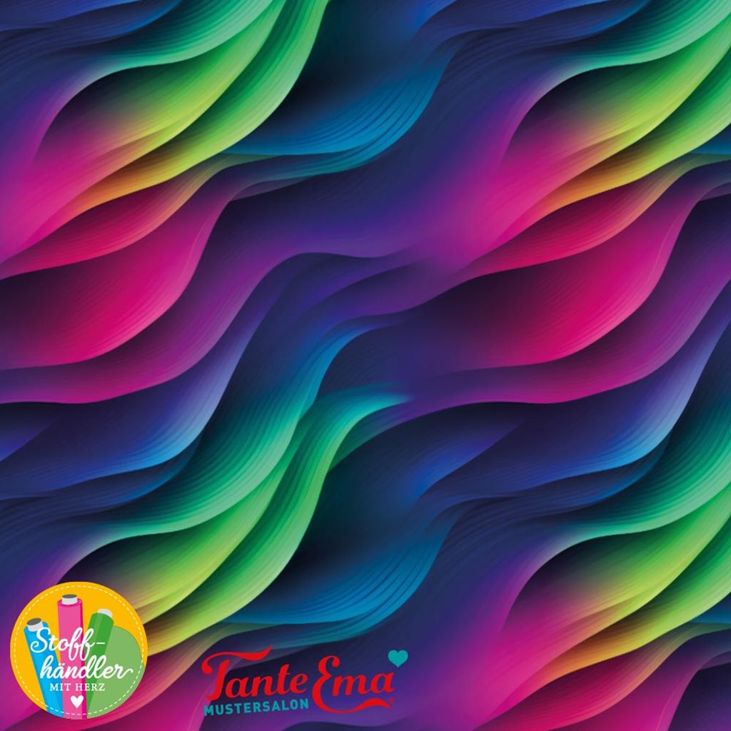 Baumwolljersey - Motivjersey - Tante Ema - Digitaldruck - Wellen im Rainbowprint