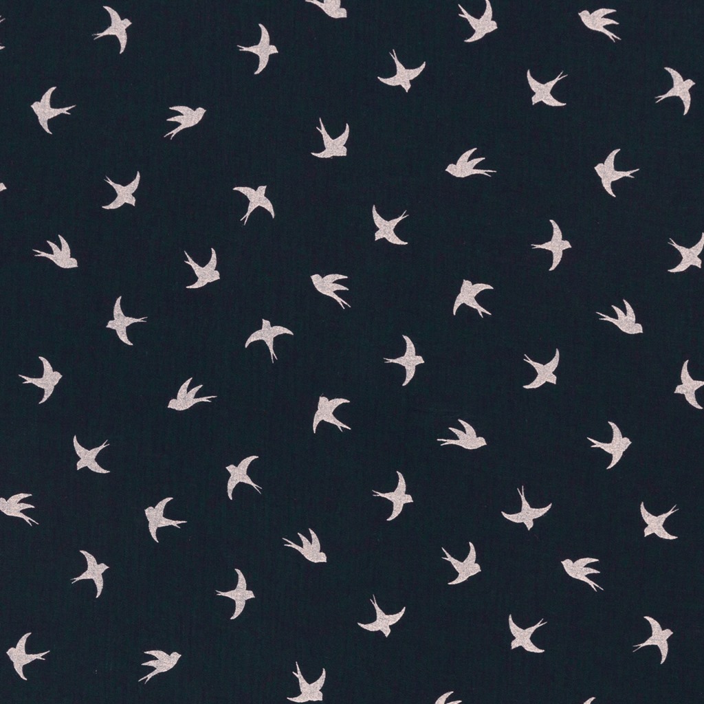 Musselin - Baumwolle - Double Gauze - Swafing - Jeron - Schwalben auf Navy Stoffrest 125cm