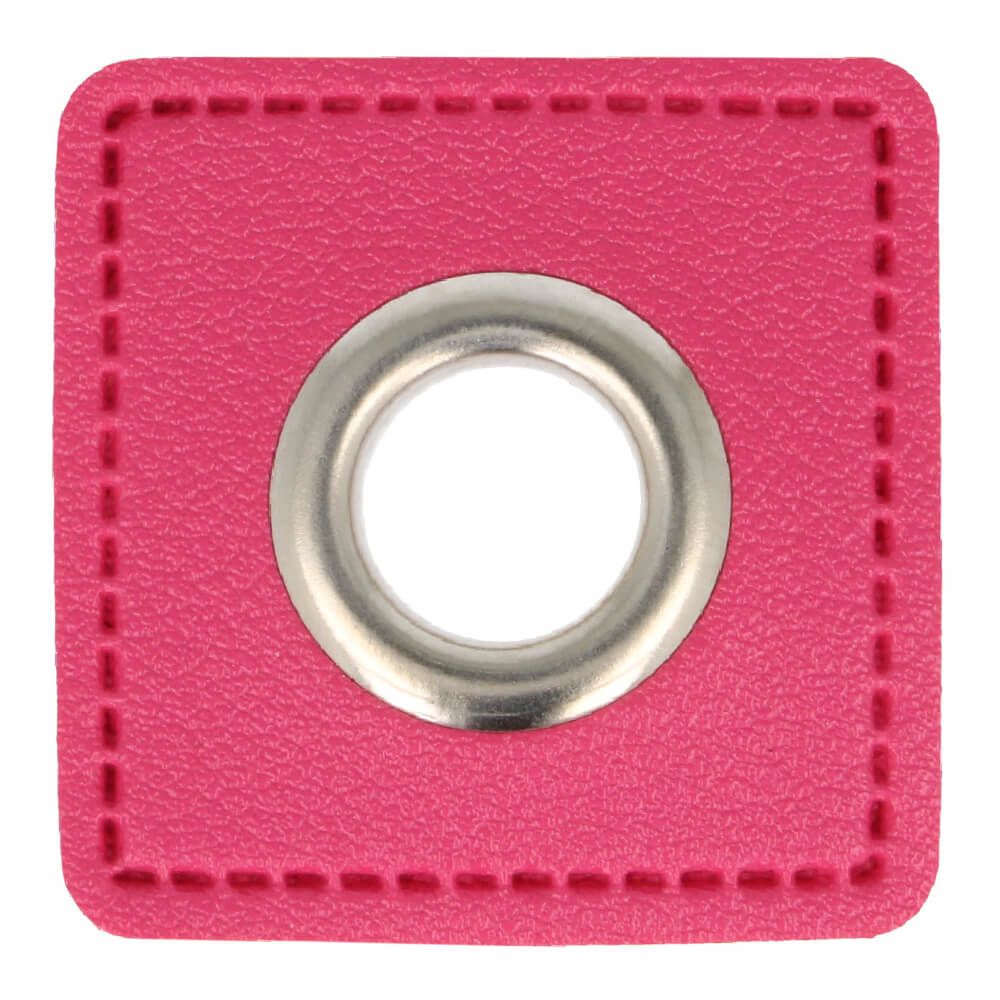 Kunstleder Ösen - Ösen Patches - Pink Viereck - 8mm - Silber - 1 Stück