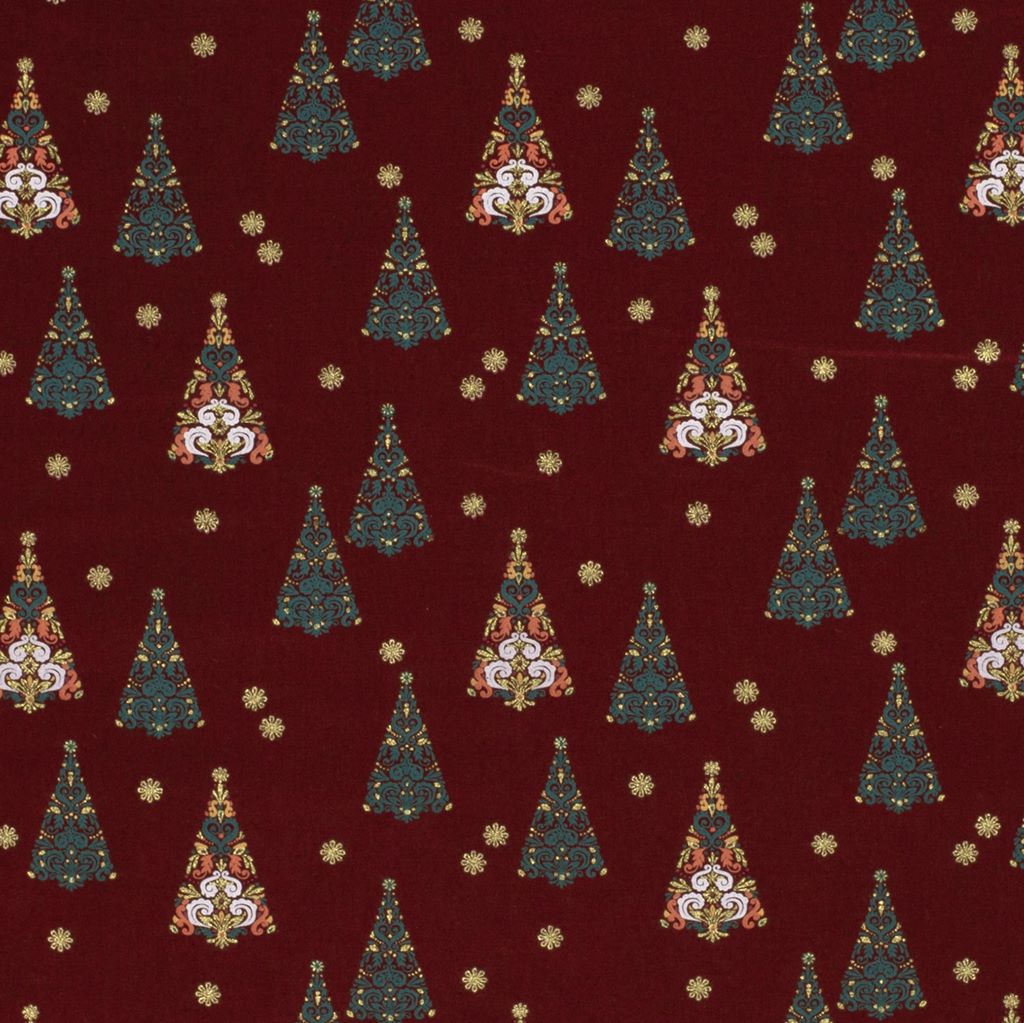 Webware - Baumwolle - Weihnachten - Tannenbäume auf Bordeaux