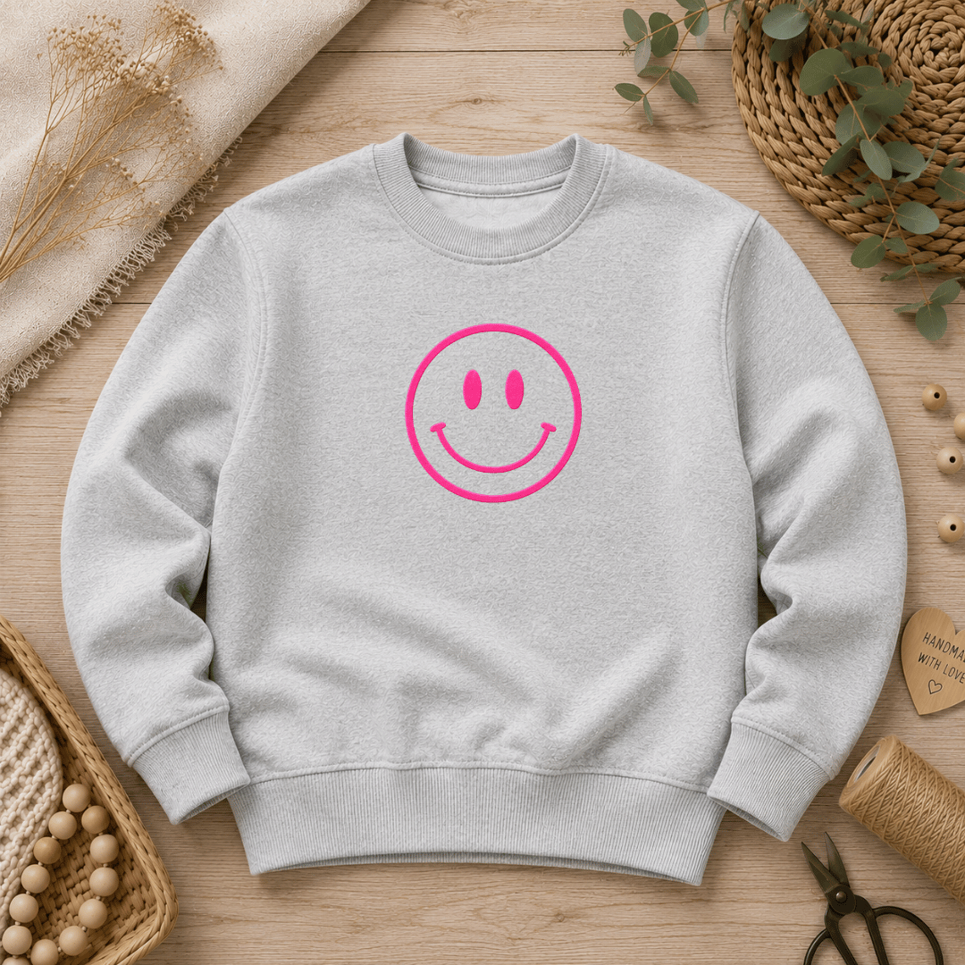 Flock-Patch - Zum Aufbügeln - Smiley - Neon Pink
