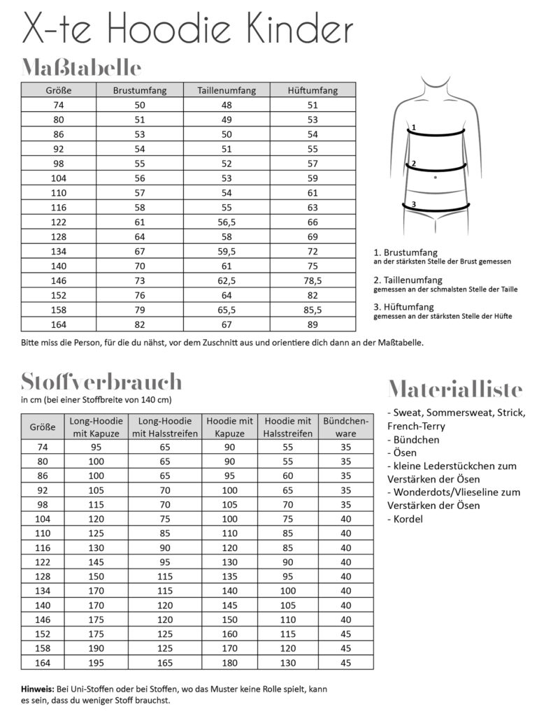 Papierschnittmuster Fadenkäfer - X-te Hoodie für Kinder