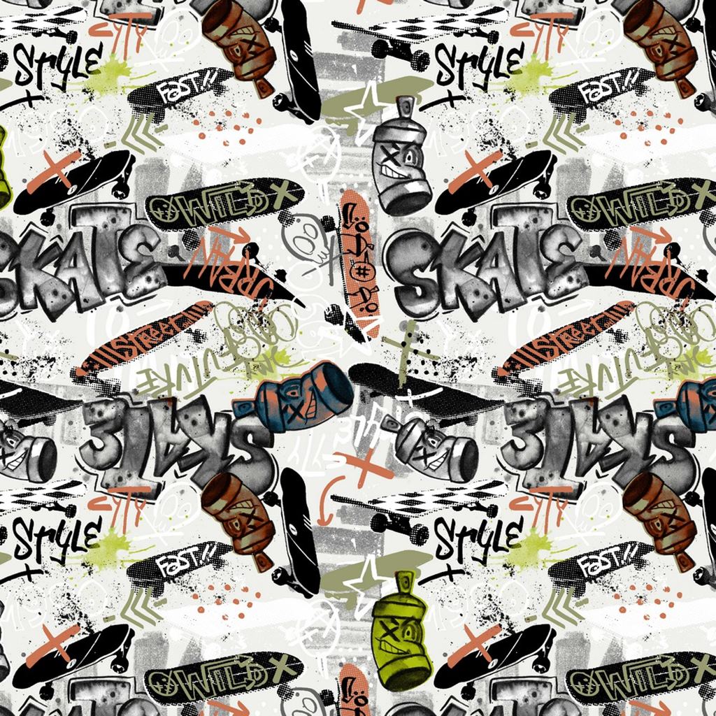 Baumwolljersey - Jersey Stoff - Motivjersey - Digitaldruck - Graffiti Sprüche auf Offwhite