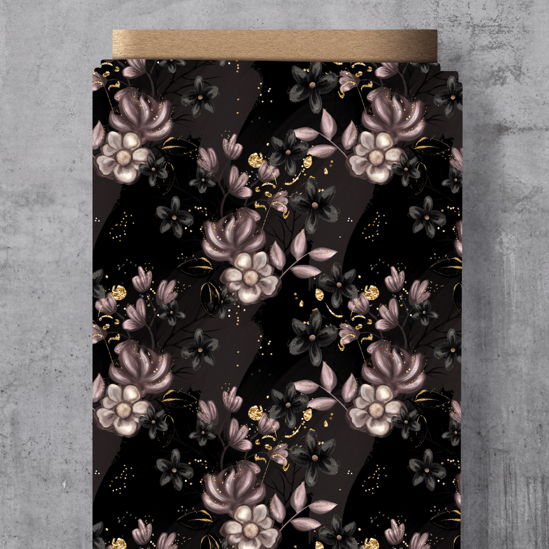 Stoffrest - Eigendesign - Midnight Flowers Schwarz - Jersey 40cm