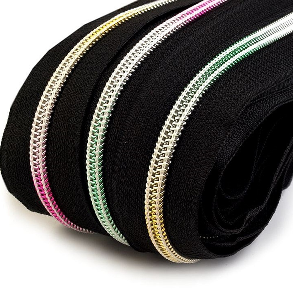Endlosreißverschluss 6mm Metallic in Schwarz mit Multicolor-Regenbogeneffekt – Breiter Nylon-Spiralreißverschluss für Taschen, Rucksäcke und Taschenprojekte. Ohne Schieber.