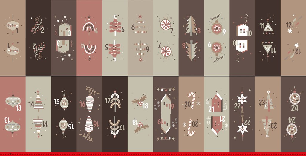 Swafing Adventskalender Panel aus Baumwollwebware, modernes Design in Natur- und Brauntönen, zum Selbernähen, 100% Baumwolle, 75cm x 147cm, Vorbestellung
