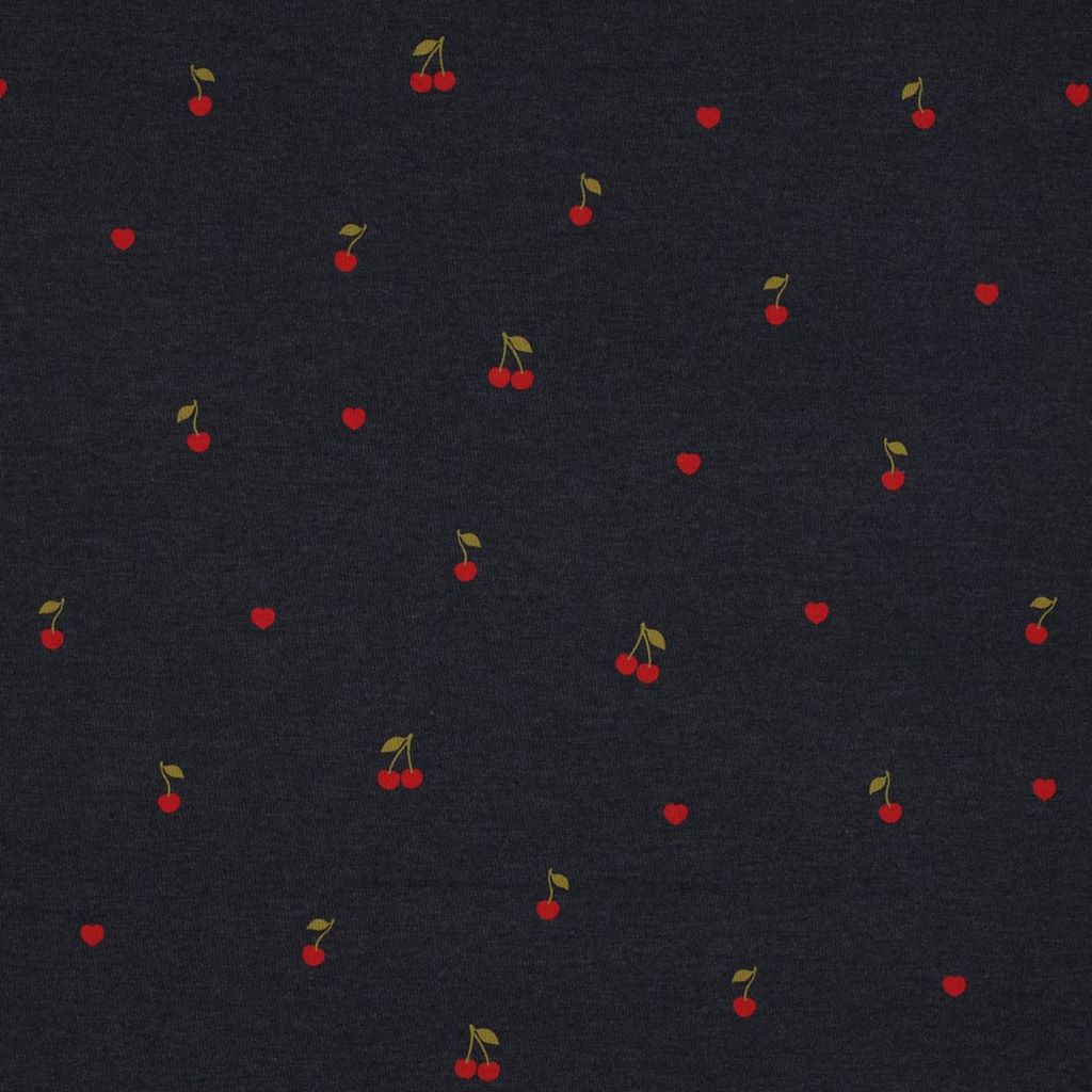 Motivjersey - Digitaldruck - Kirschen auf Indigo Melange