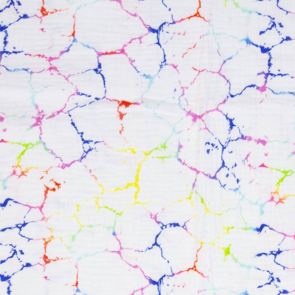 Musselin - Baumwolle - Double Gauze - Thea - Buntes Batikmuster auf Weiß Stoffrest 110cm