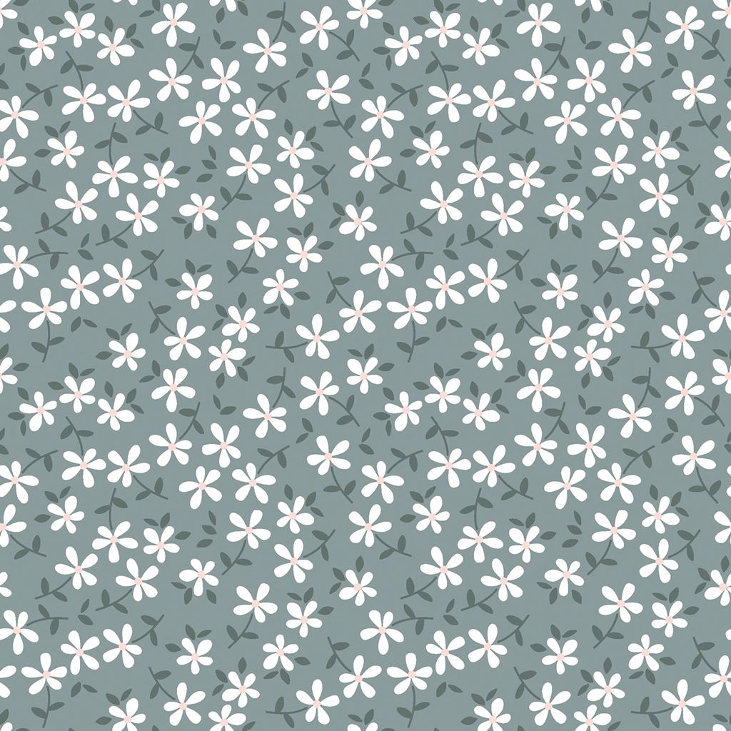 Baumwolljersey - Jersey Stoff - Motivjersey - Digitaldruck - Kleine Blumen auf Blaugrün