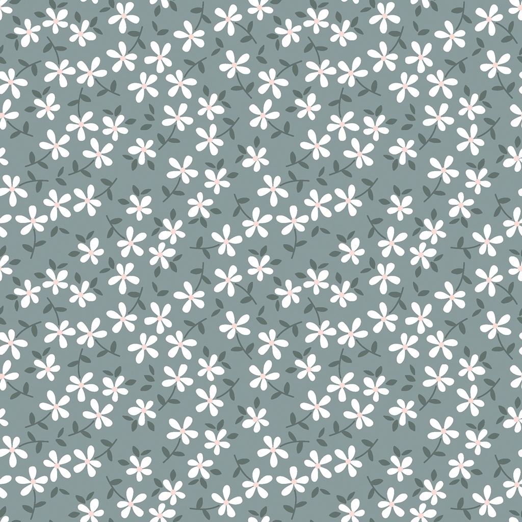 Baumwolljersey - Jersey Stoff - Motivjersey - Digitaldruck - Kleine Blumen auf Blaugrün