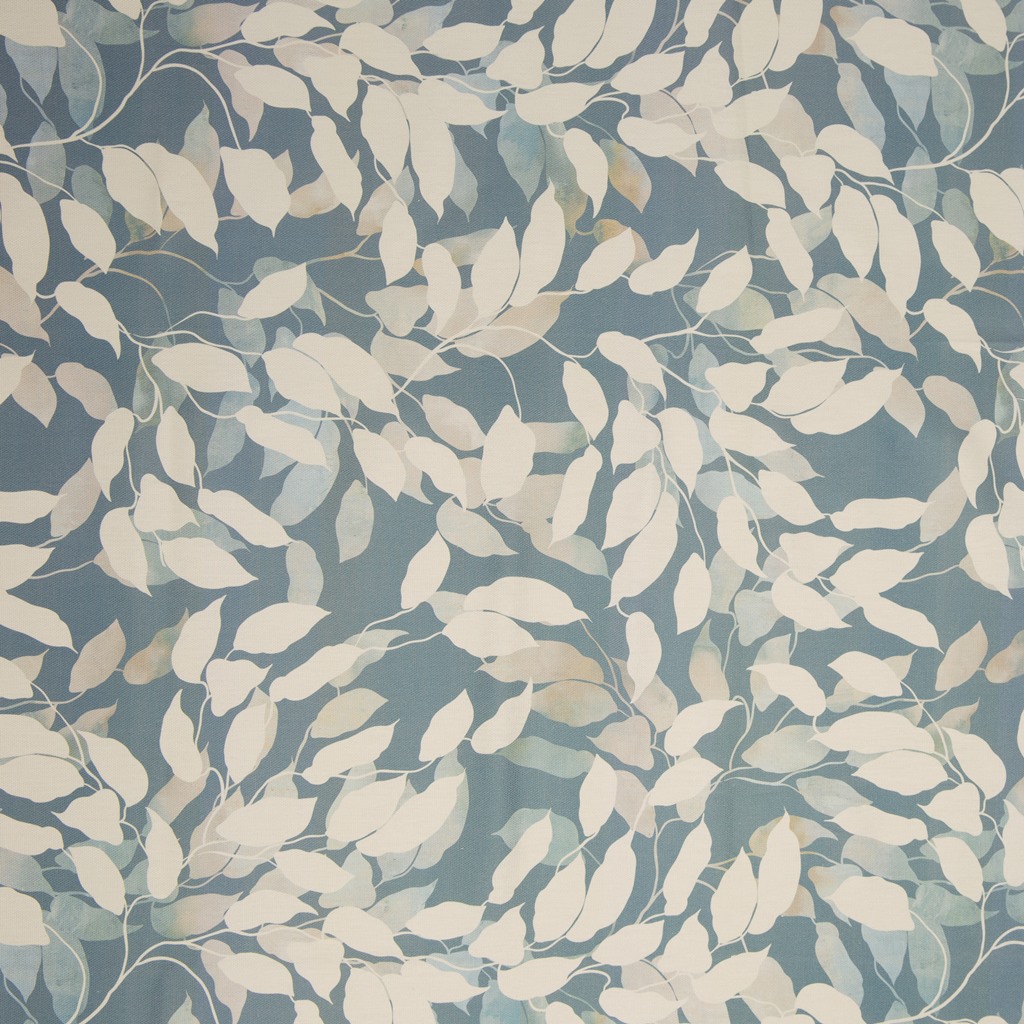 Canvas - Dekostoff - Leinenoptik - Swafing - Barisa - Blätterzweige in Creme auf Dusty Blue Stoffrest 160cm