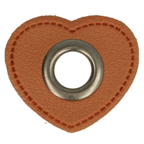 Kunstleder Ösen - Ösen Patches - Braun - Herz - 8 mm - Altsilber