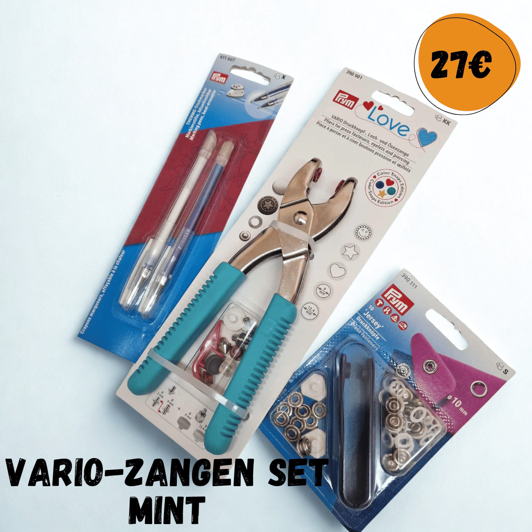Prym Sparset: Vario-Zange "Prym Love" mint + Thermo-Trickmarker + Jersey-Druckknöpfe 10 mm