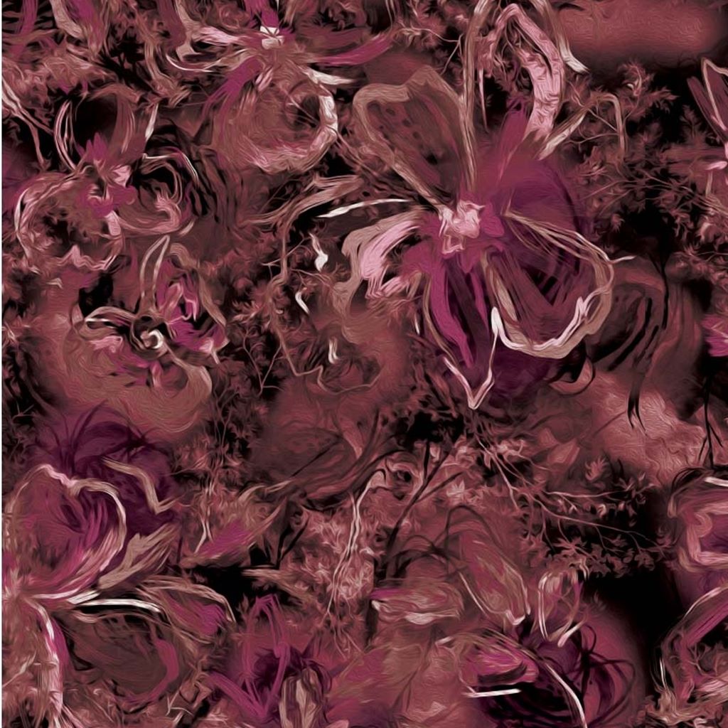 French Terry - Sommersweat - Digitaldruck - Blumen auf Dunkles Altrosa