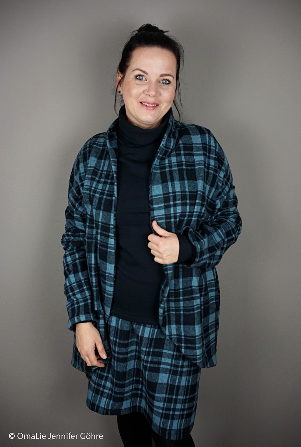 Jacquard Jersey - Swafing - George - Karomuster auf Petrol Stoffrest 150cm
