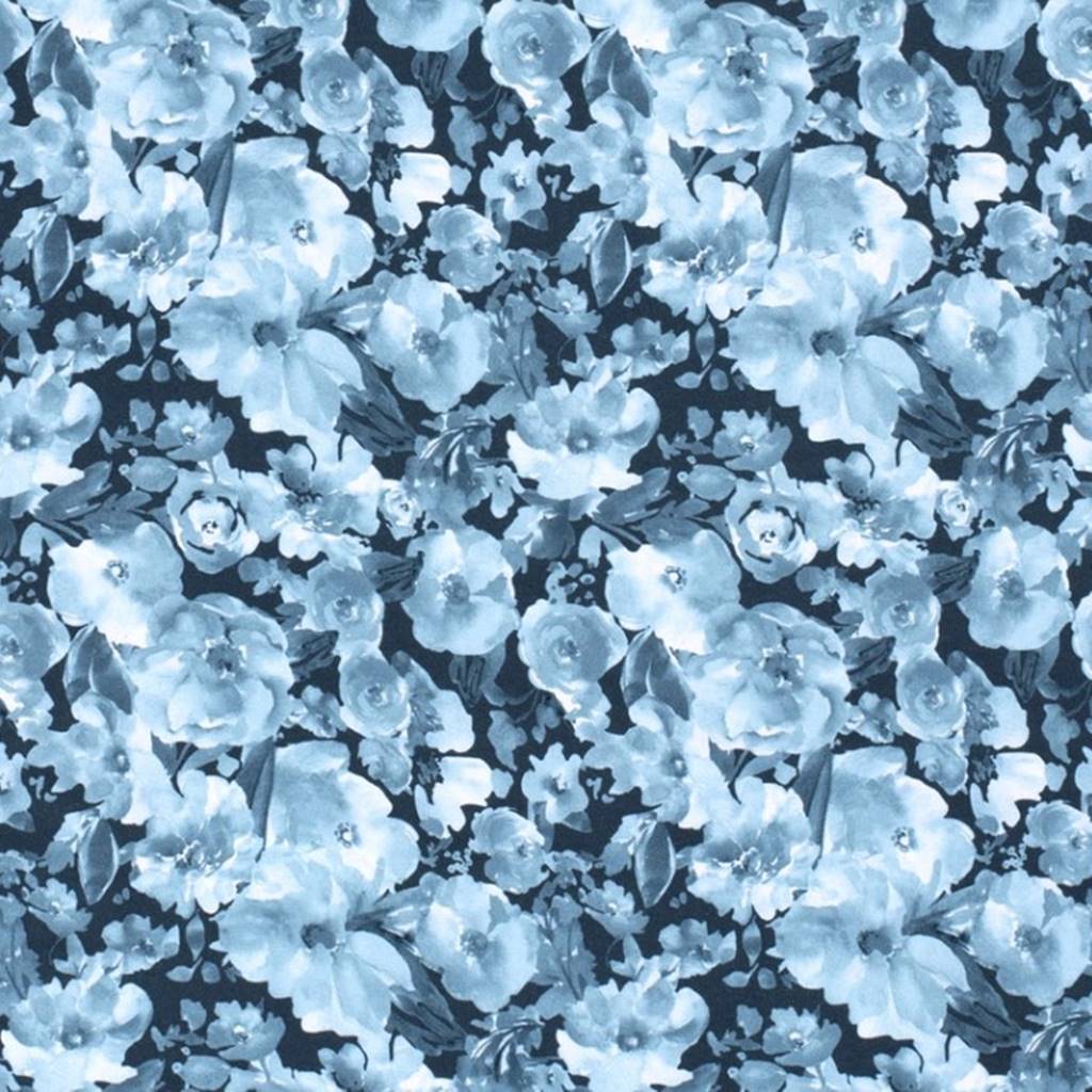 Baumwolljersey - Jersey Stoff - Motivjersey - Digitaldruck - Blumen im Aquarelldesign auf Navy