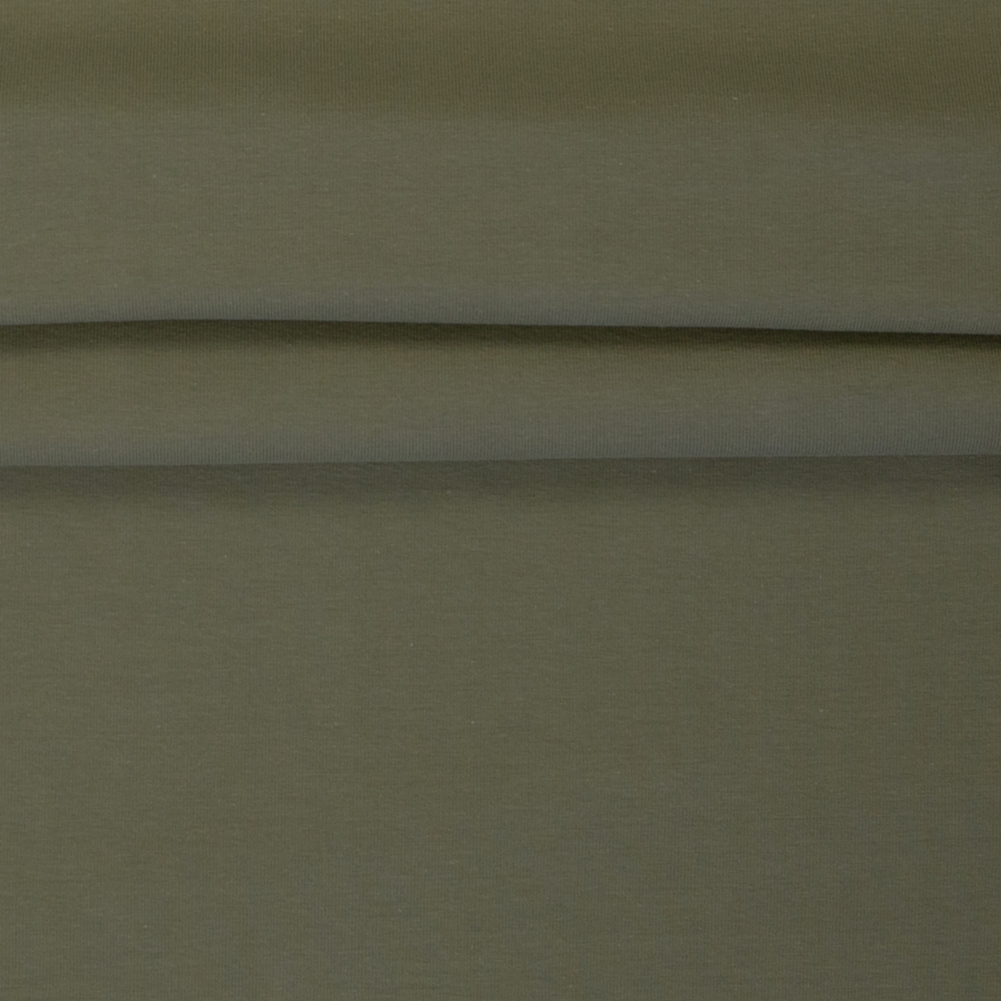 Hochwertiger French Terry Stoff in Olive, elastischer Sommersweat aus 95% Baumwolle und 5% Elasthan, Ökotex 100 zertifiziert, 230g/m², ungeraut für Pullover und Kinderbekleidung