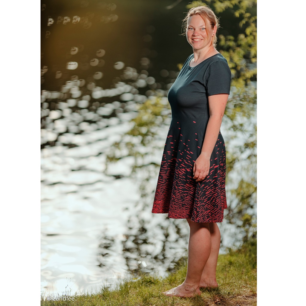 Baumwolljersey  - Swafing - Water Reflections by Thorsten Berger - Bordüre - Koralle Dunkelgrau