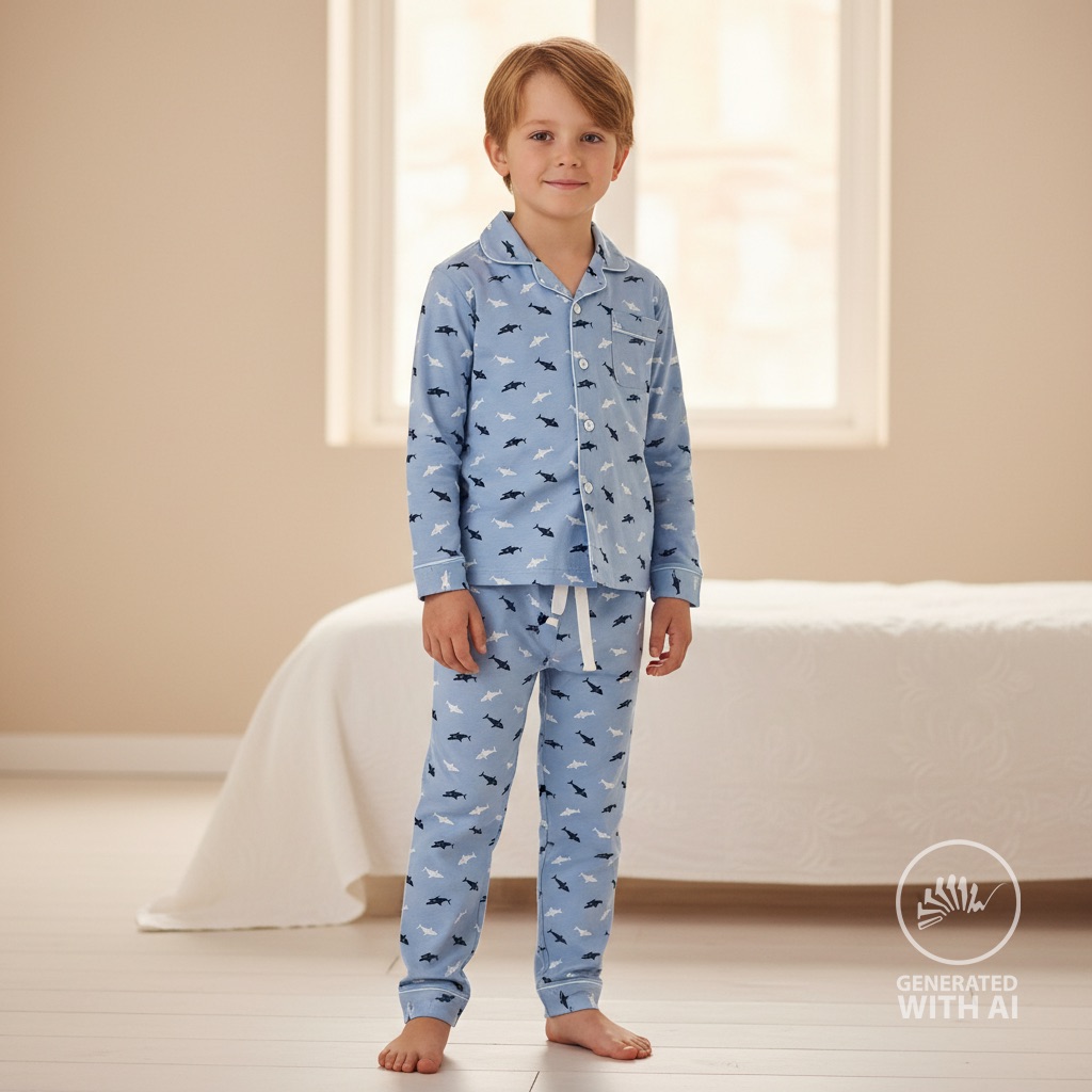 Motivjersey - Digitaldruck - Haie auf Babyblau