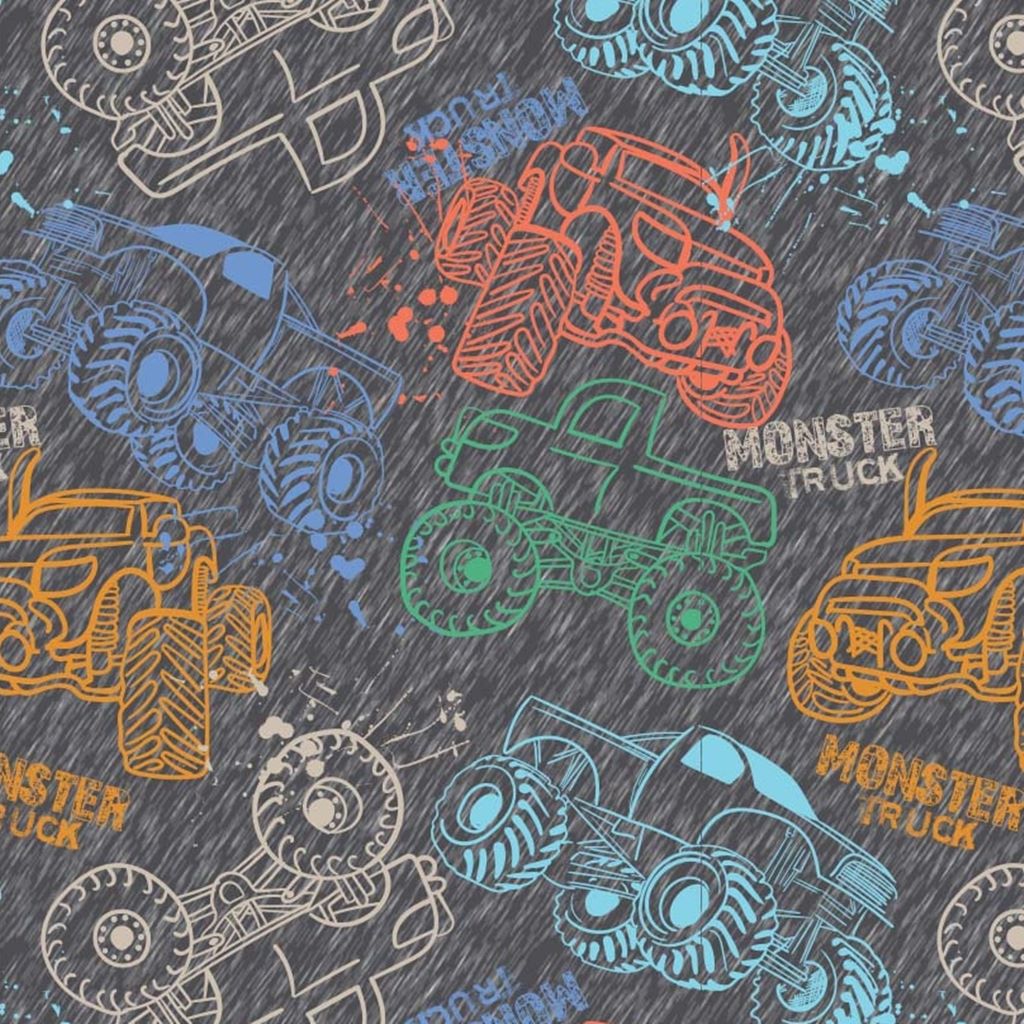 Sweat angeraut - Sweat Stoff - Monstertruck auf Grau