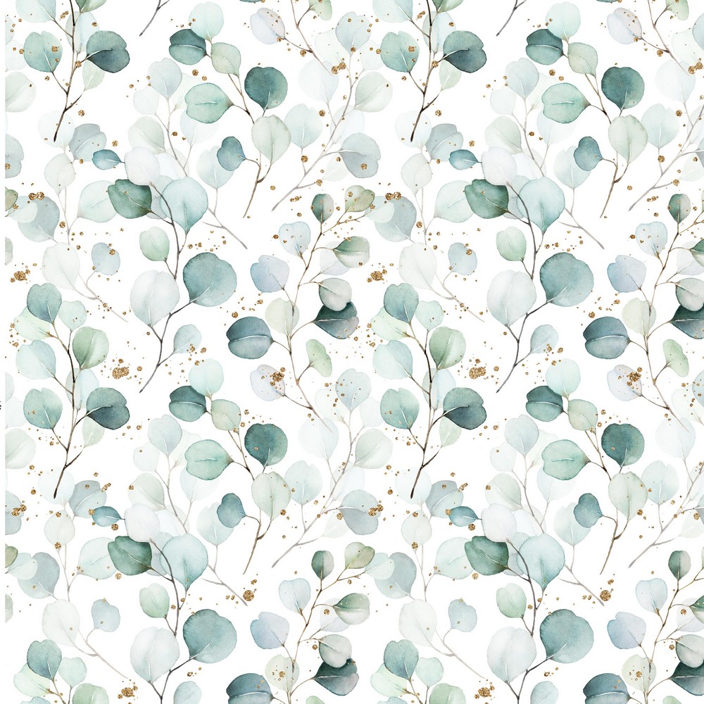 Baumwolljersey - Jersey Stoff - Motivjersey - Digitaldruck - Eukalyptus auf Weiß