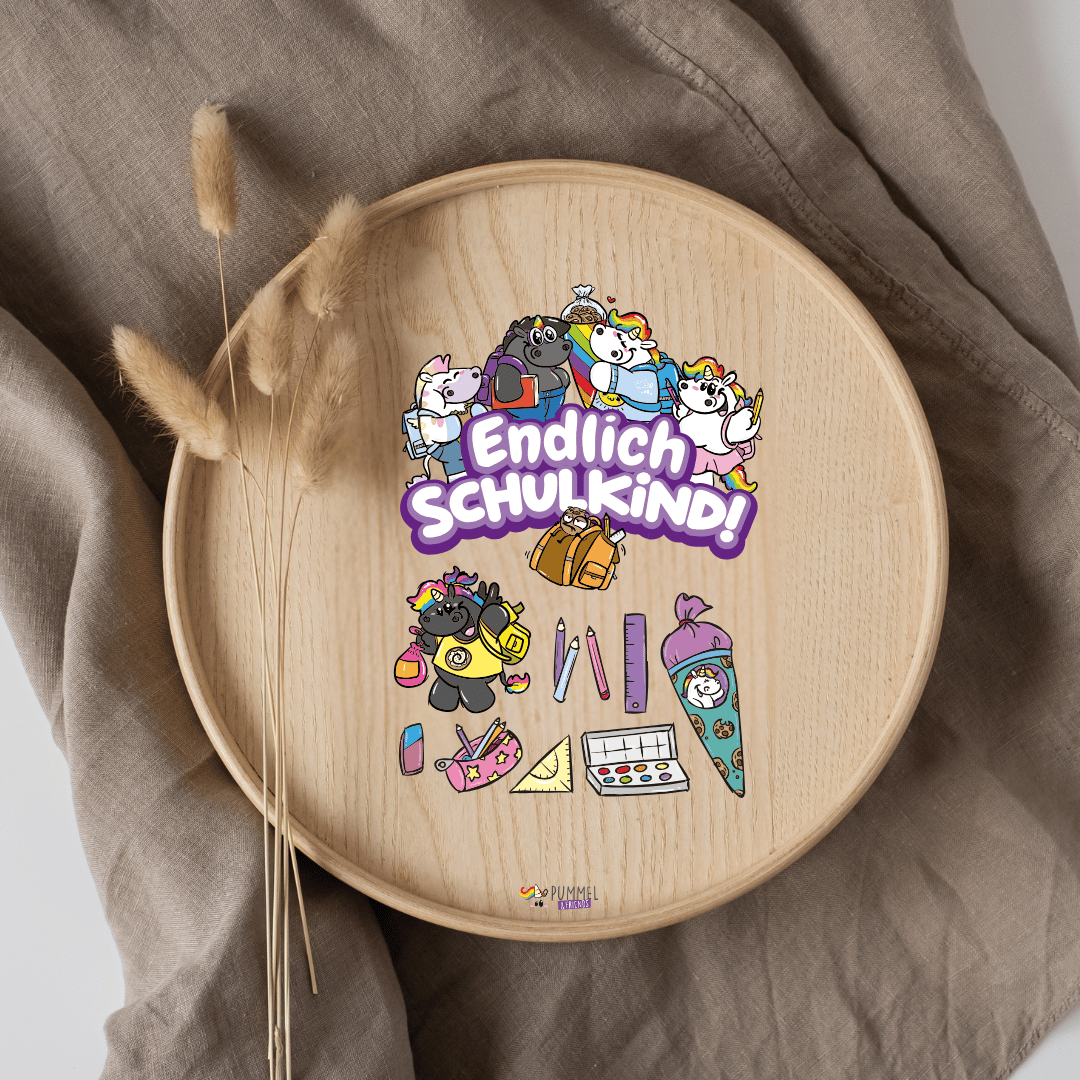 Bügelbild - Pummeleinhorn - Schulkind - ca. 20,3x8,4cm