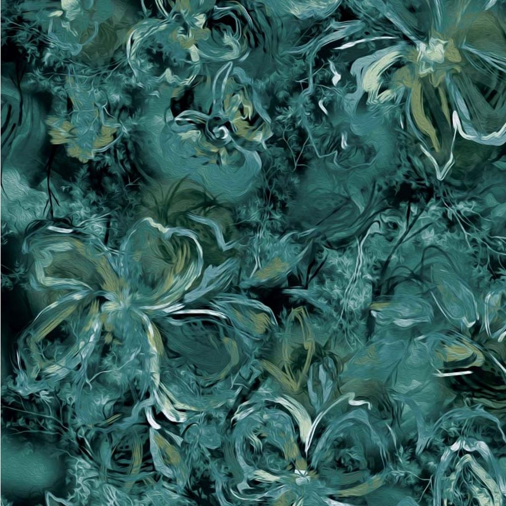 French Terry - Sommersweat - Digitaldruck - Blumen auf Petrol