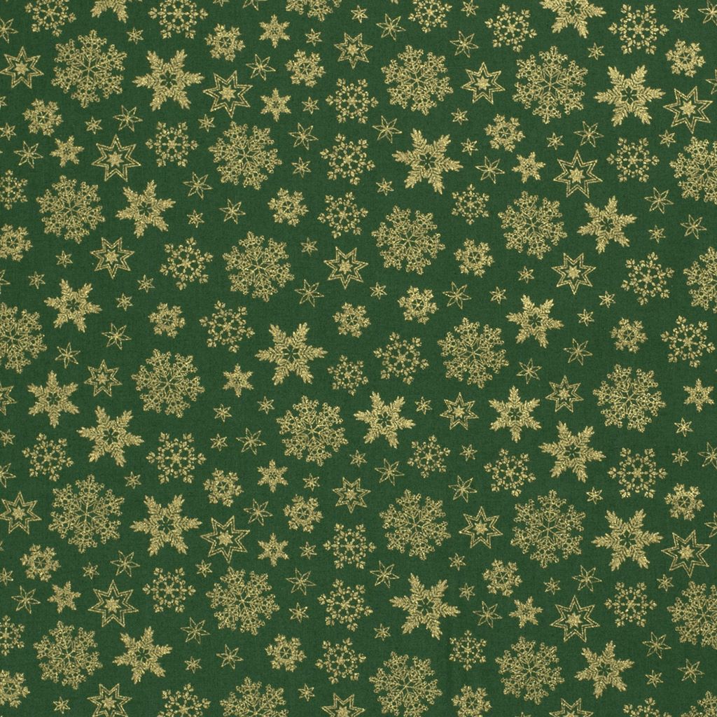 Webware - Baumwolle - Weihnachten - Goldene Schneeflocke auf Grün