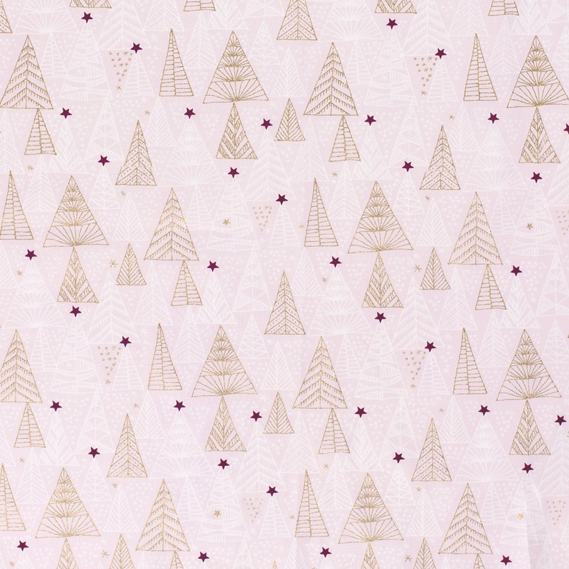 Baumwolle - Baumwoll Stoff - Geometrische Tannenbäume auf Rosa Baumwolle - Baumwoll Stoff - Geometrische Tannenbäume auf Rosa