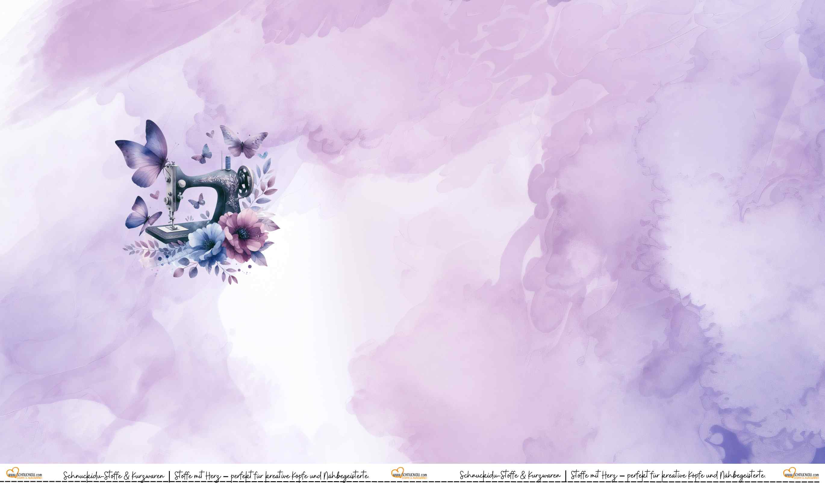 French Terry Panel mit nostalgischer Nähmaschine und farbenprächtigen Schmetterlingen auf hellem, strukturiertem Hintergrund – ca. 80x145cm, 95% Baumwolle, 5% Elasthan, Öko-Tex Standard 100