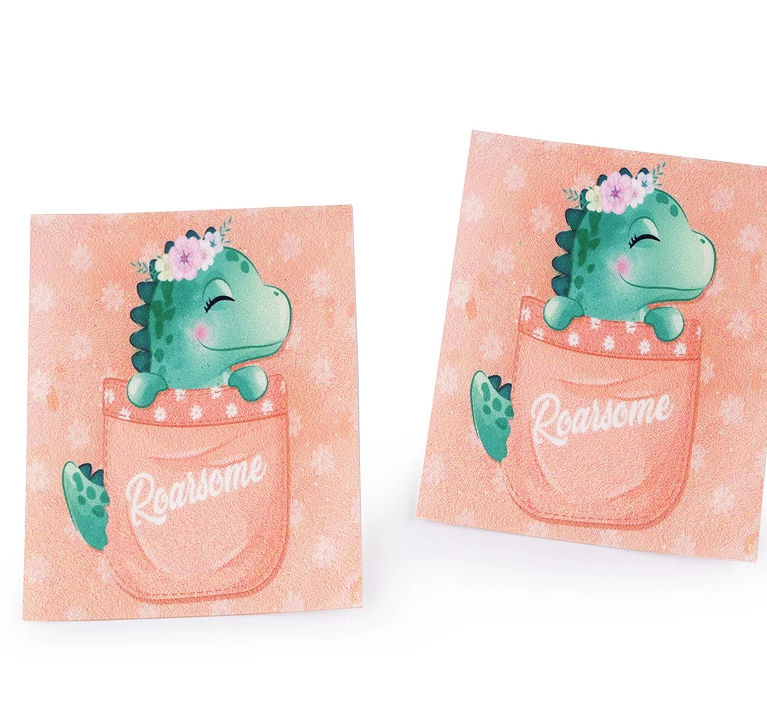 Aufbügler - Patch - Patches - Label - Bügelbild - 1 Stück - Dinosaurier mit Blumen