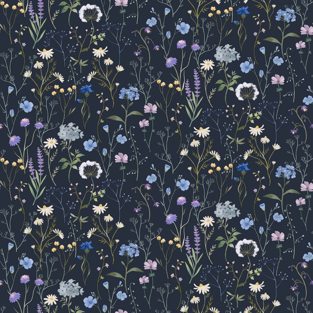 Canvas - Dekostoff - Leinenoptik - Digitaldruck - Kleine Blumen auf Dunkelblau