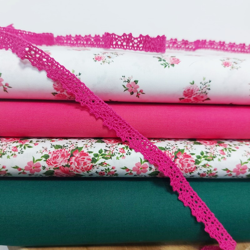 Stoffpaket Patchwork - Patchworkpaket - Quiltpaket - Blumen Pink/Tannengrün
