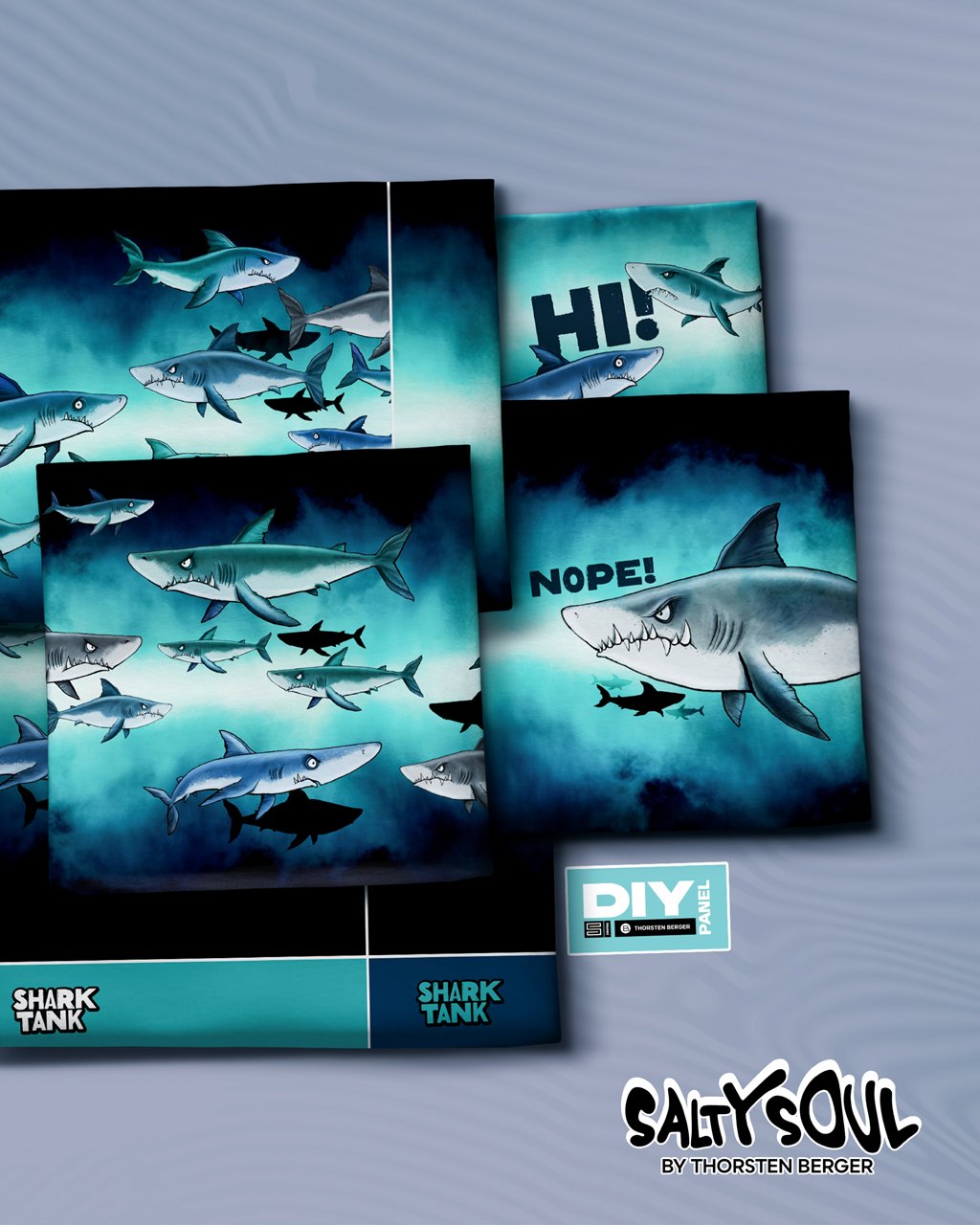 Panel - French Terry - Shark Tank by Thorsten Berger - ca. 85cm x 150cm - Kleine Haie