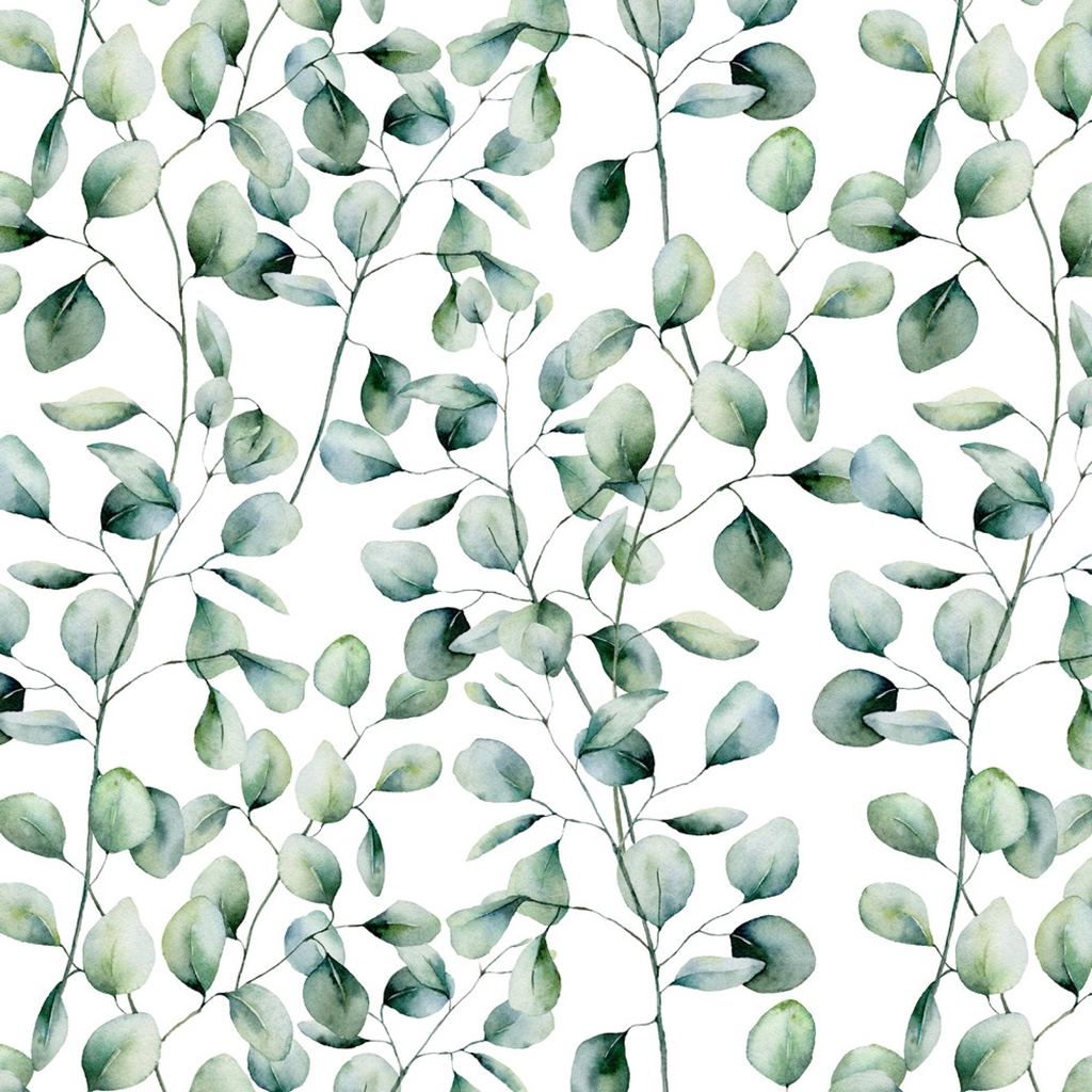 French Terry - Sommersweat - Motiv - Digitaldruck - Eukalyptus auf Weiß Stoffrest 120cm