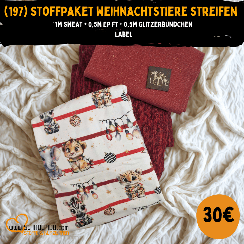 Stoffpaket - UNIKAT - Weihnachtstiere Streifen