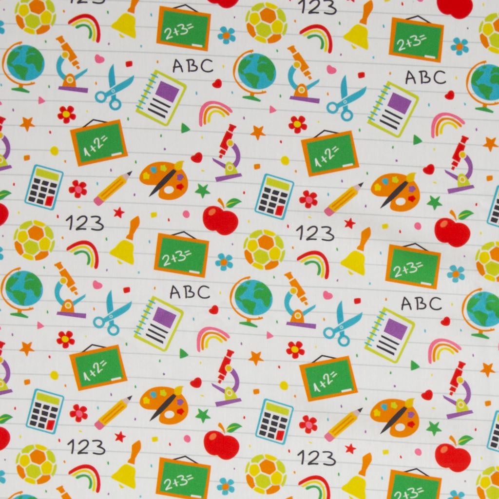 Webware - Baumwoll Stoff - Swafing - Tom - Einschulung - Schulanfang - Bunte Schulmaterialien Stoffrest 185cm