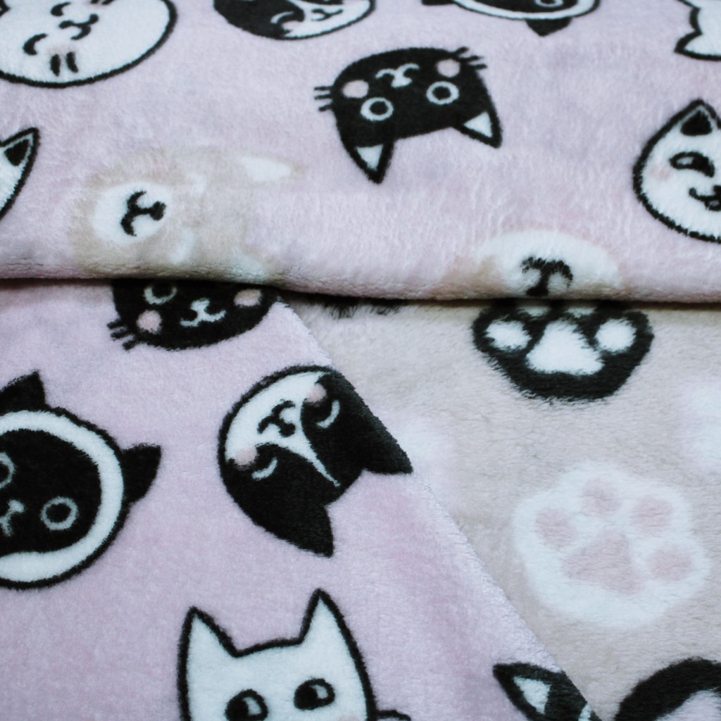 Fleece -Kuschelfleece - Doubleface - Katzenköpfe und der Rückseite auf Pfoten - Rosa