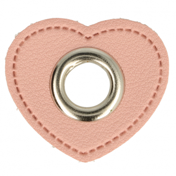 Kunstleder Ösen - Ösen Patches - Rosa Herz - 11mm - Silber - 1 Stück