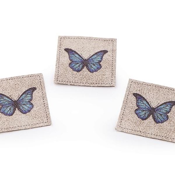 Label - Kunstleder Label - Ökoleder - 40 x 40 mm - Hellbeige - Schmetterling