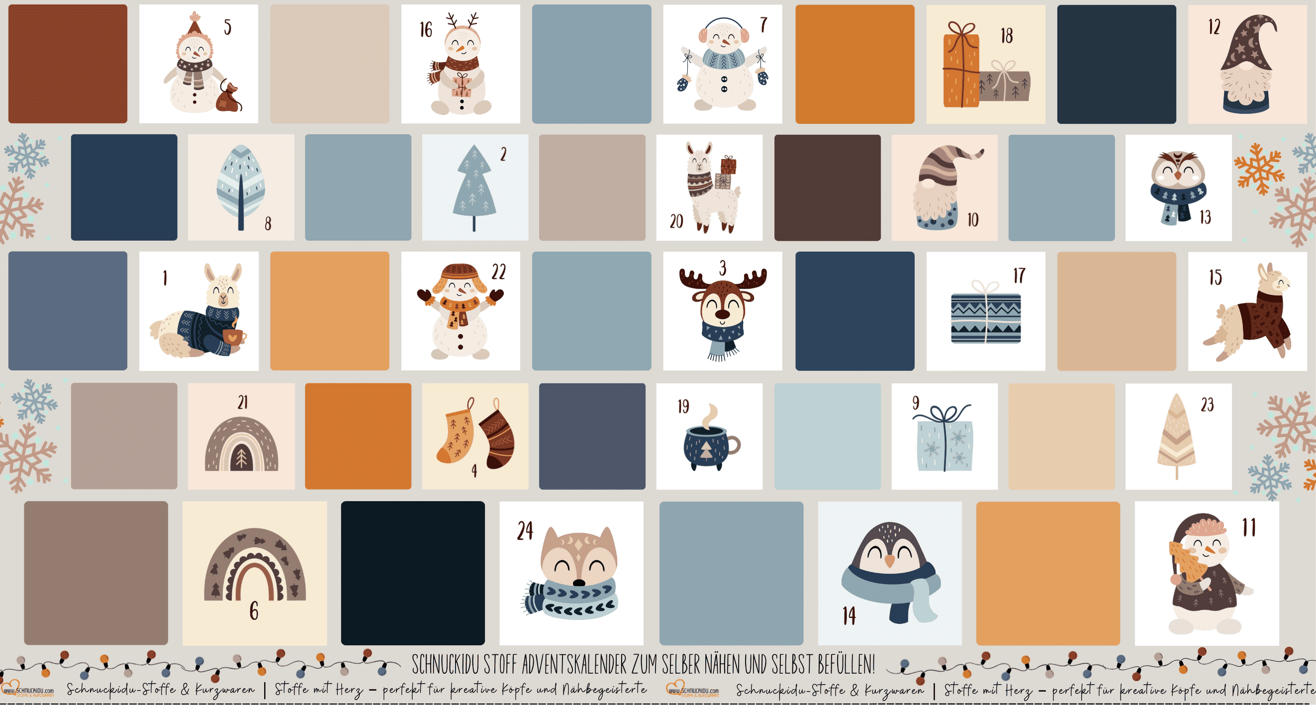 Vororder - Eigendesign - Adventskalender Canvas - Blau/Braun