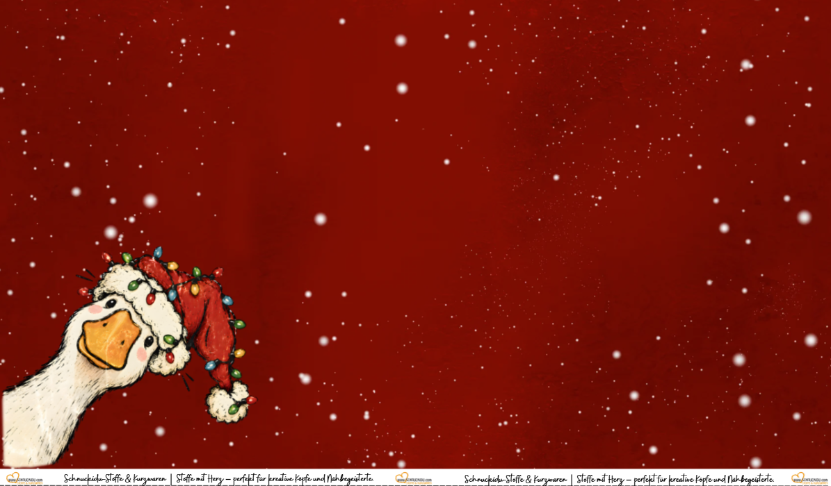 VORORDER French Terry Panel "Weihnachtsgans" mit Gans, Weihnachtsmütze und Lichterkette auf rotem Hintergrund, exklusive Eigenproduktion von Schnuckidu.