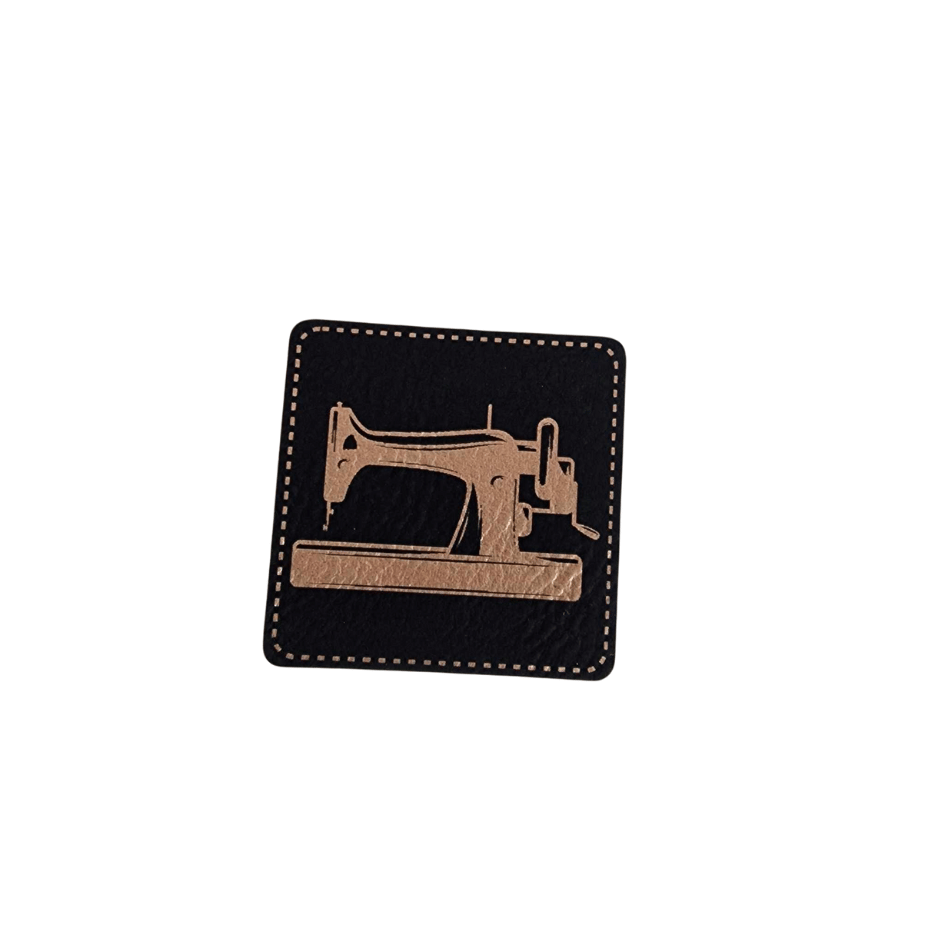 Label - Kunstleder - Schwarz/Gold - 4cm x 4cm - Nähmaschine