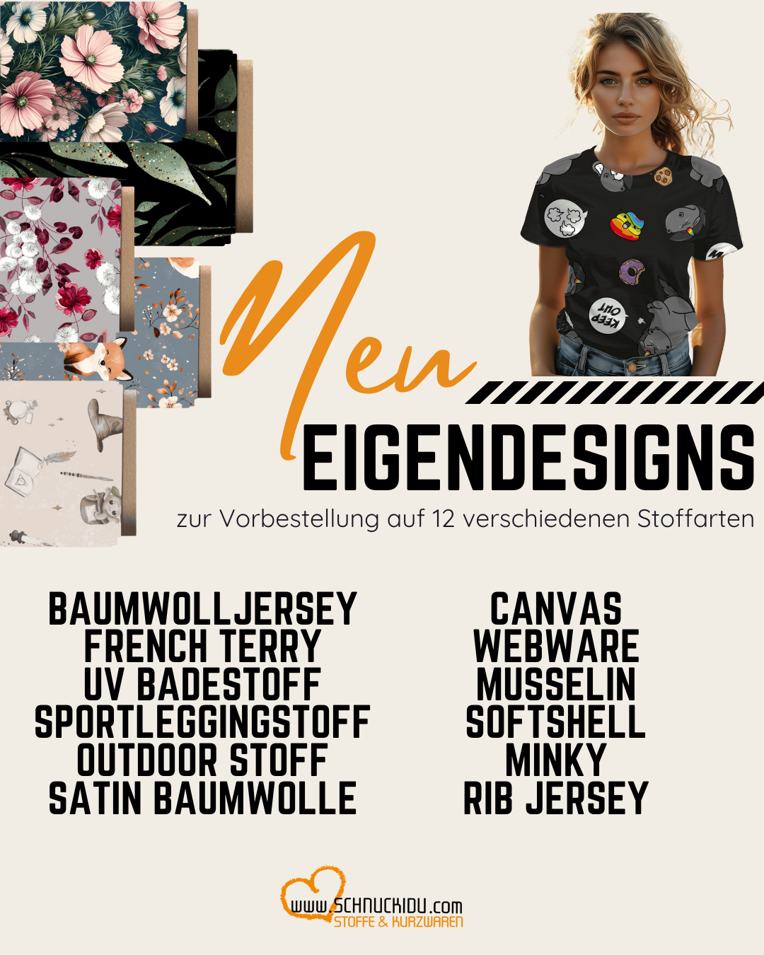  Eigendesigns jetzt auf 12 Stoffarten vorbestellbar